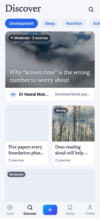 Discover on Cit.ED: posts labelled by evidence strength and number of sources