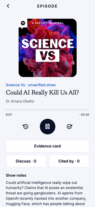 A podcast episode on Cit.ED, with its evidence card, discussion and citations
